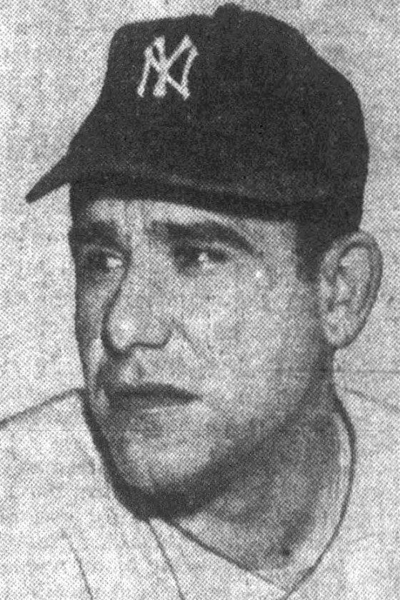 Yogi Berra in a New York Yankees cap, newspaper portrait from 1951